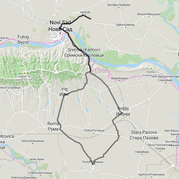 Map miniature of "Exploring Sremski Karlovci" cycling inspiration in Autonomous Province of Vojvodina, Serbia. Generated by Tarmacs.app cycling route planner