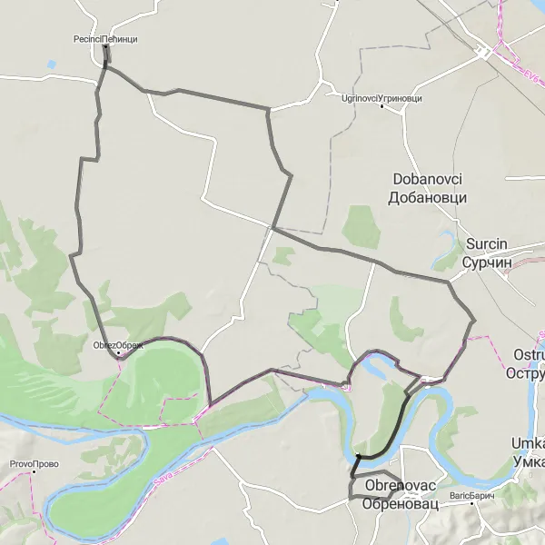 Map miniature of "The Simanovci Loop" cycling inspiration in Autonomous Province of Vojvodina, Serbia. Generated by Tarmacs.app cycling route planner