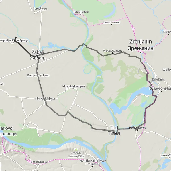 Map miniature of "Perlez - Titel Loop" cycling inspiration in Autonomous Province of Vojvodina, Serbia. Generated by Tarmacs.app cycling route planner