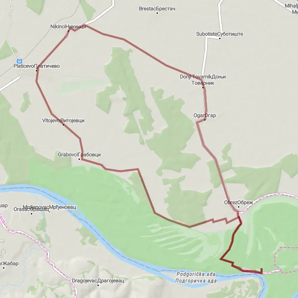 Map miniature of "Gravel Tour Around Platičevo" cycling inspiration in Autonomous Province of Vojvodina, Serbia. Generated by Tarmacs.app cycling route planner