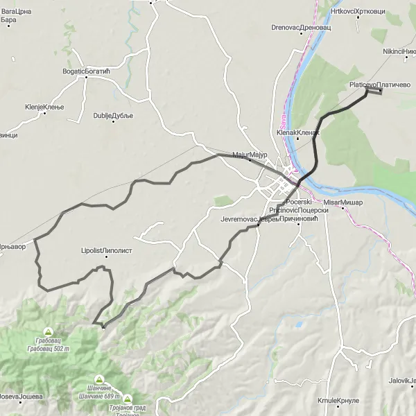 Map miniature of "Road Cycling Adventure near Platičevo" cycling inspiration in Autonomous Province of Vojvodina, Serbia. Generated by Tarmacs.app cycling route planner