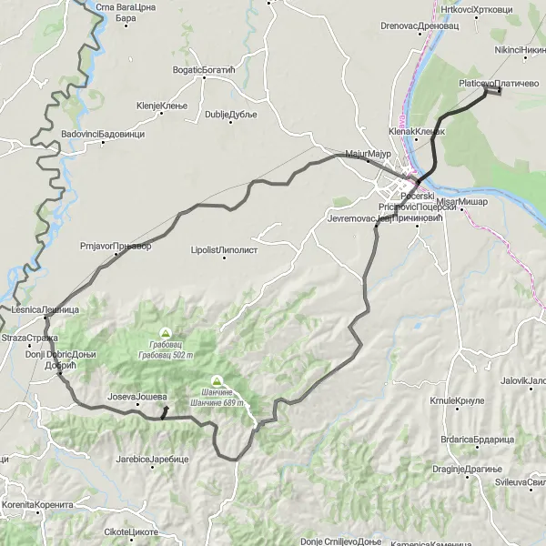 Map miniature of "Varna Epic Ride" cycling inspiration in Autonomous Province of Vojvodina, Serbia. Generated by Tarmacs.app cycling route planner