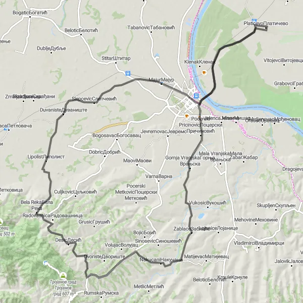 Map miniature of "Pocerski Pricinovic Challenge" cycling inspiration in Autonomous Province of Vojvodina, Serbia. Generated by Tarmacs.app cycling route planner