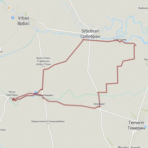 Map miniature of "Backo Dobro Polje and Sirig Exploration" cycling inspiration in Autonomous Province of Vojvodina, Serbia. Generated by Tarmacs.app cycling route planner