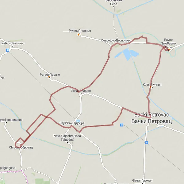 Map miniature of "Maglic and Obrovac Exploration" cycling inspiration in Autonomous Province of Vojvodina, Serbia. Generated by Tarmacs.app cycling route planner