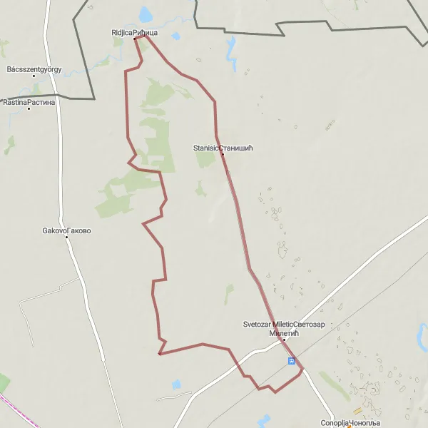 Map miniature of "Stanisic Discovery" cycling inspiration in Autonomous Province of Vojvodina, Serbia. Generated by Tarmacs.app cycling route planner