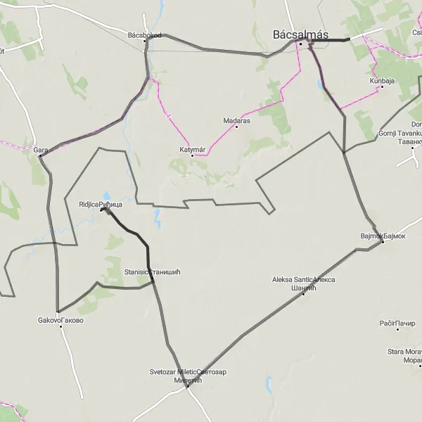 Map miniature of "Stanisic Scenic Road" cycling inspiration in Autonomous Province of Vojvodina, Serbia. Generated by Tarmacs.app cycling route planner