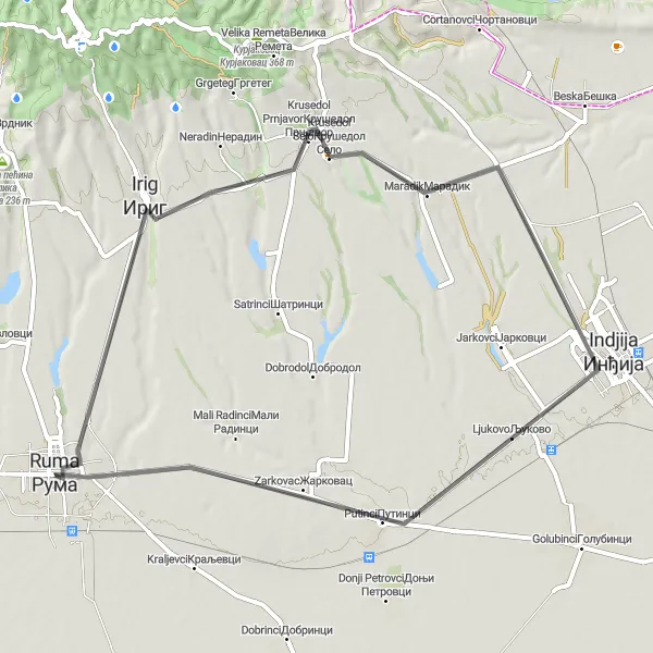 Map miniature of "Charming Villages Tour" cycling inspiration in Autonomous Province of Vojvodina, Serbia. Generated by Tarmacs.app cycling route planner