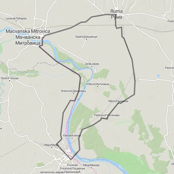 Map miniature of "The Savic Trail" cycling inspiration in Autonomous Province of Vojvodina, Serbia. Generated by Tarmacs.app cycling route planner