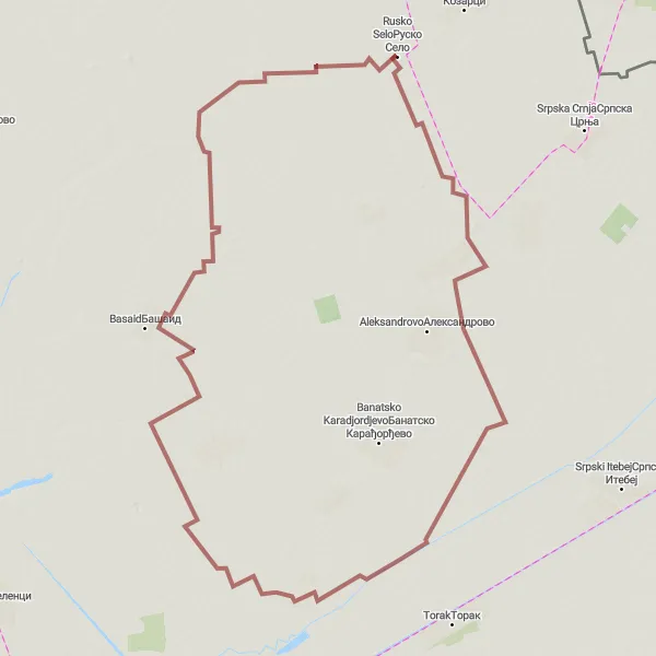 Map miniature of "Round-Trip Cycling Route from Rusko Selo to Basaid" cycling inspiration in Autonomous Province of Vojvodina, Serbia. Generated by Tarmacs.app cycling route planner