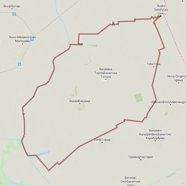 Map miniature of "Toba Gravel Adventure" cycling inspiration in Autonomous Province of Vojvodina, Serbia. Generated by Tarmacs.app cycling route planner