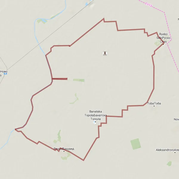 Map miniature of "Picturesque Gravel Cycling Route from Rusko Selo to Basaid" cycling inspiration in Autonomous Province of Vojvodina, Serbia. Generated by Tarmacs.app cycling route planner