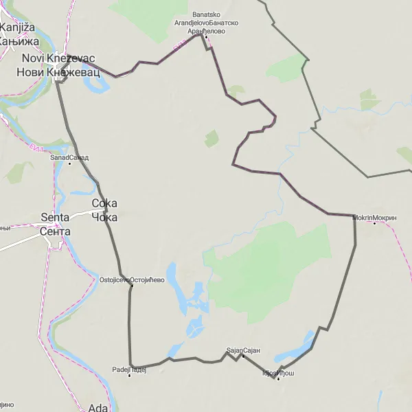 Map miniature of "The Road Explorer" cycling inspiration in Autonomous Province of Vojvodina, Serbia. Generated by Tarmacs.app cycling route planner