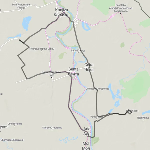 Map miniature of "The Road Scenic Tour" cycling inspiration in Autonomous Province of Vojvodina, Serbia. Generated by Tarmacs.app cycling route planner