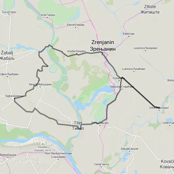 Map miniature of "Road Cycling Route from Šajkaš" cycling inspiration in Autonomous Province of Vojvodina, Serbia. Generated by Tarmacs.app cycling route planner
