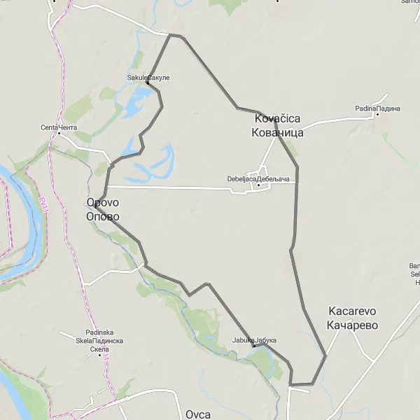 Map miniature of "Sakule Historic Road Ride" cycling inspiration in Autonomous Province of Vojvodina, Serbia. Generated by Tarmacs.app cycling route planner