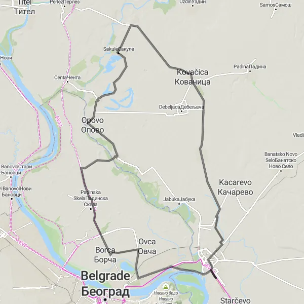 Map miniature of "Charming villages and riverside views" cycling inspiration in Autonomous Province of Vojvodina, Serbia. Generated by Tarmacs.app cycling route planner