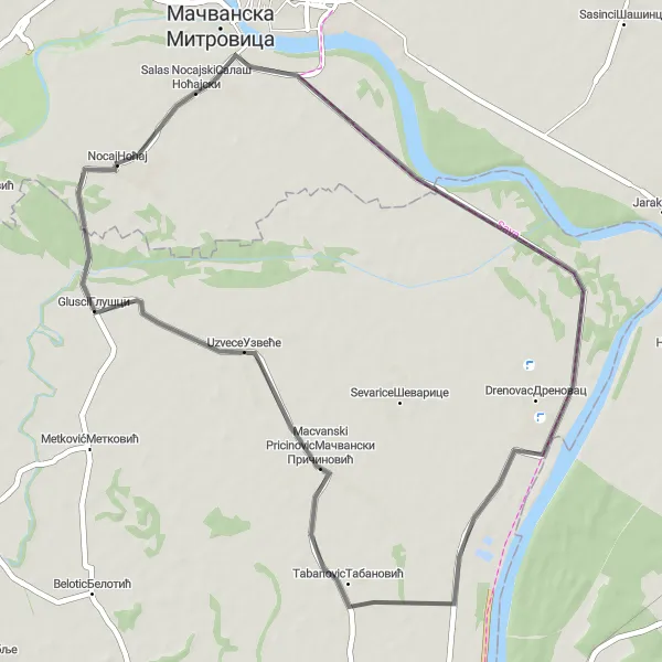 Map miniature of "Exploring the Macva Region" cycling inspiration in Autonomous Province of Vojvodina, Serbia. Generated by Tarmacs.app cycling route planner