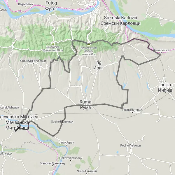 Map miniature of "Vrdnik Challenge" cycling inspiration in Autonomous Province of Vojvodina, Serbia. Generated by Tarmacs.app cycling route planner