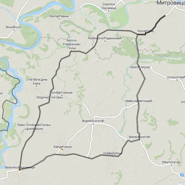 Map miniature of "Badovinci Escape" cycling inspiration in Autonomous Province of Vojvodina, Serbia. Generated by Tarmacs.app cycling route planner