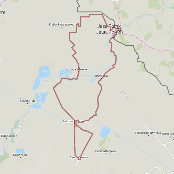 Map miniature of "Gravel Adventure in Vojvodina" cycling inspiration in Autonomous Province of Vojvodina, Serbia. Generated by Tarmacs.app cycling route planner