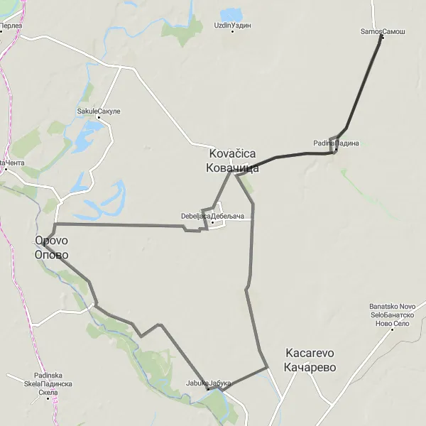 Map miniature of "Picturesque Tour through Crepaja and Padina" cycling inspiration in Autonomous Province of Vojvodina, Serbia. Generated by Tarmacs.app cycling route planner