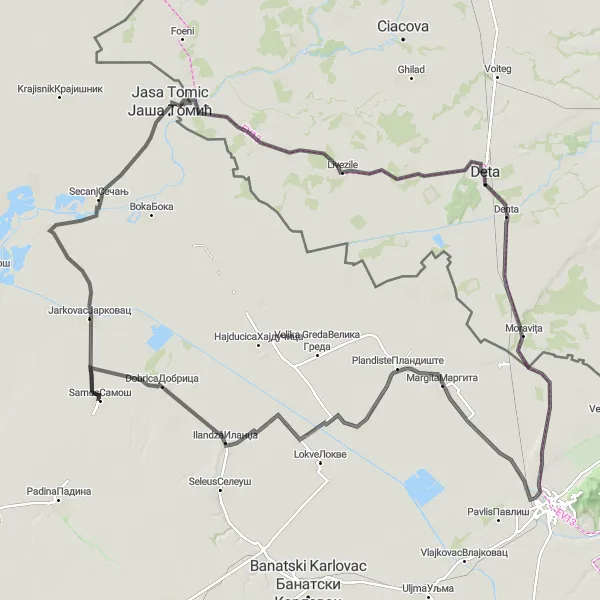 Map miniature of "Road Cycling Tour: Impressive Landscapes of Vojvodina" cycling inspiration in Autonomous Province of Vojvodina, Serbia. Generated by Tarmacs.app cycling route planner