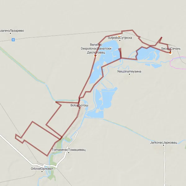 Map miniature of "Banatski Despotovac Circuit" cycling inspiration in Autonomous Province of Vojvodina, Serbia. Generated by Tarmacs.app cycling route planner