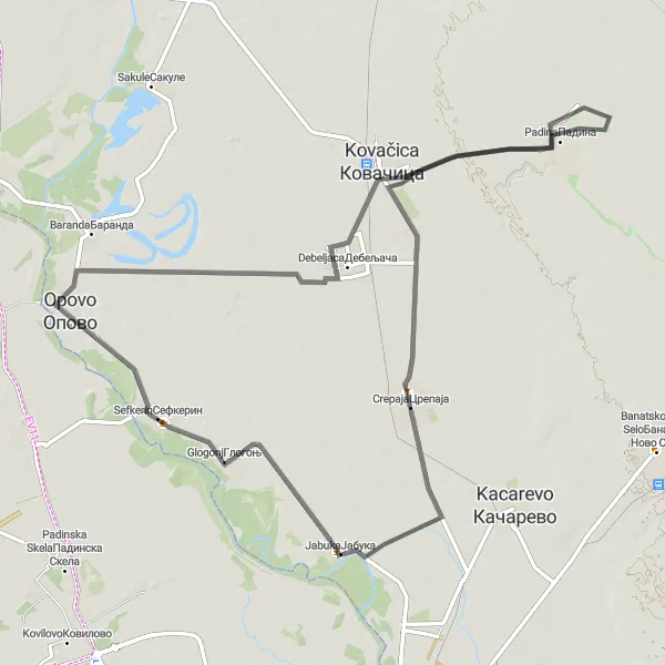 Map miniature of "Historic Route" cycling inspiration in Autonomous Province of Vojvodina, Serbia. Generated by Tarmacs.app cycling route planner