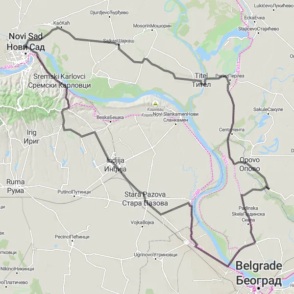 Map miniature of "Vojvodina Historic Route" cycling inspiration in Autonomous Province of Vojvodina, Serbia. Generated by Tarmacs.app cycling route planner