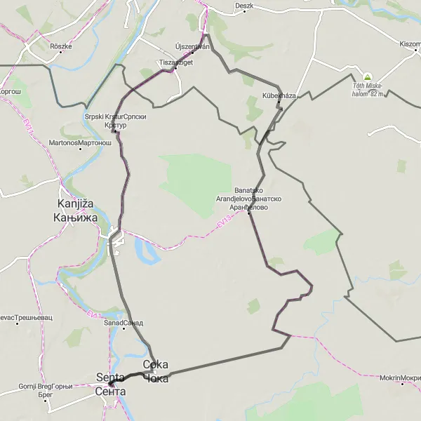 Map miniature of "Hidden Gems of Northern Vojvodina" cycling inspiration in Autonomous Province of Vojvodina, Serbia. Generated by Tarmacs.app cycling route planner