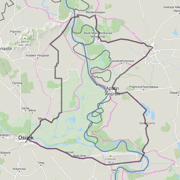 Map miniature of "Danube and Marshes Road Cycling Tour" cycling inspiration in Autonomous Province of Vojvodina, Serbia. Generated by Tarmacs.app cycling route planner