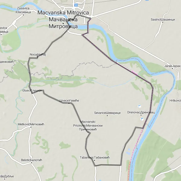 Map miniature of "Sremska Mitrovica - Drenovac Route" cycling inspiration in Autonomous Province of Vojvodina, Serbia. Generated by Tarmacs.app cycling route planner