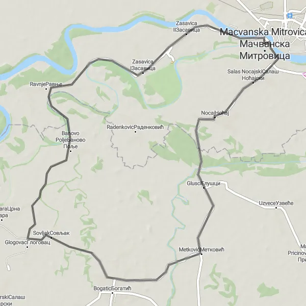 Map miniature of "Sremska Mitrovica Short Loop" cycling inspiration in Autonomous Province of Vojvodina, Serbia. Generated by Tarmacs.app cycling route planner