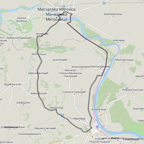 Map miniature of "Sremska Mitrovica - Šabac Route" cycling inspiration in Autonomous Province of Vojvodina, Serbia. Generated by Tarmacs.app cycling route planner