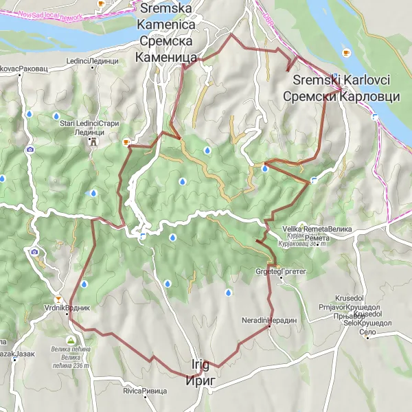 Map miniature of "Rustic Gravel Adventure" cycling inspiration in Autonomous Province of Vojvodina, Serbia. Generated by Tarmacs.app cycling route planner