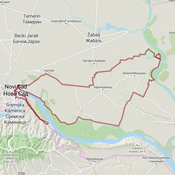 Map miniature of "Nature's Delight" cycling inspiration in Autonomous Province of Vojvodina, Serbia. Generated by Tarmacs.app cycling route planner