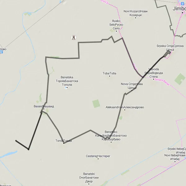 Map miniature of "Nova Crnja to Vincaid Adventure" cycling inspiration in Autonomous Province of Vojvodina, Serbia. Generated by Tarmacs.app cycling route planner