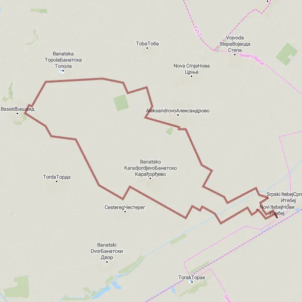 Map miniature of "Discovering Rural Gems" cycling inspiration in Autonomous Province of Vojvodina, Serbia. Generated by Tarmacs.app cycling route planner