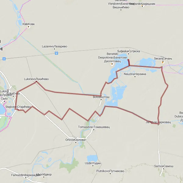 Map miniature of "Botos and Sutjeska Adventure" cycling inspiration in Autonomous Province of Vojvodina, Serbia. Generated by Tarmacs.app cycling route planner