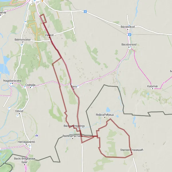 Map miniature of "Krusevlje Adventure" cycling inspiration in Autonomous Province of Vojvodina, Serbia. Generated by Tarmacs.app cycling route planner