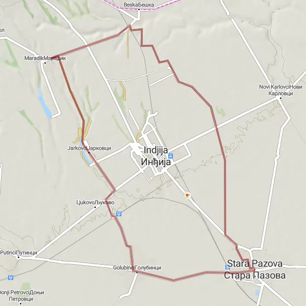 Map miniature of "The Golubinci Gravel Adventure" cycling inspiration in Autonomous Province of Vojvodina, Serbia. Generated by Tarmacs.app cycling route planner