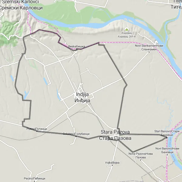 Map miniature of "Serbian Wine Route" cycling inspiration in Autonomous Province of Vojvodina, Serbia. Generated by Tarmacs.app cycling route planner