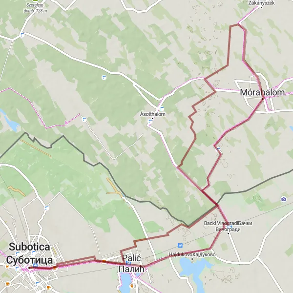 Map miniature of "Gravel Adventure: Reichl Palace Circuit" cycling inspiration in Autonomous Province of Vojvodina, Serbia. Generated by Tarmacs.app cycling route planner