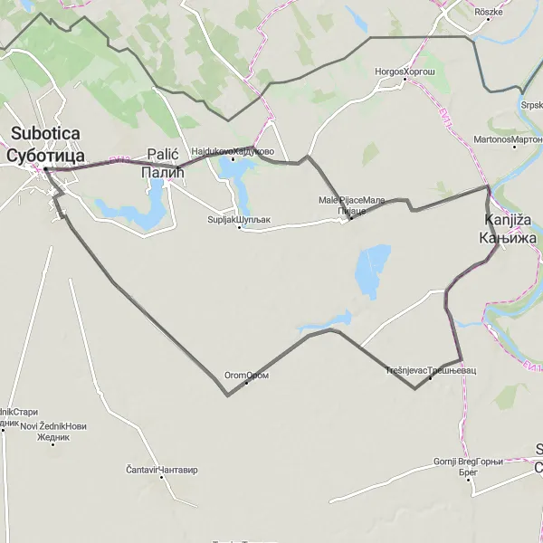 Map miniature of "Palić Loop" cycling inspiration in Autonomous Province of Vojvodina, Serbia. Generated by Tarmacs.app cycling route planner