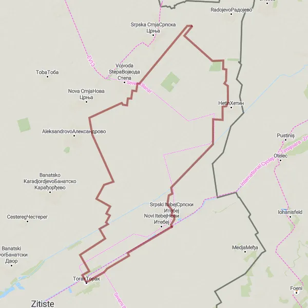 Map miniature of "Hetin Hilly Gravel Ride" cycling inspiration in Autonomous Province of Vojvodina, Serbia. Generated by Tarmacs.app cycling route planner