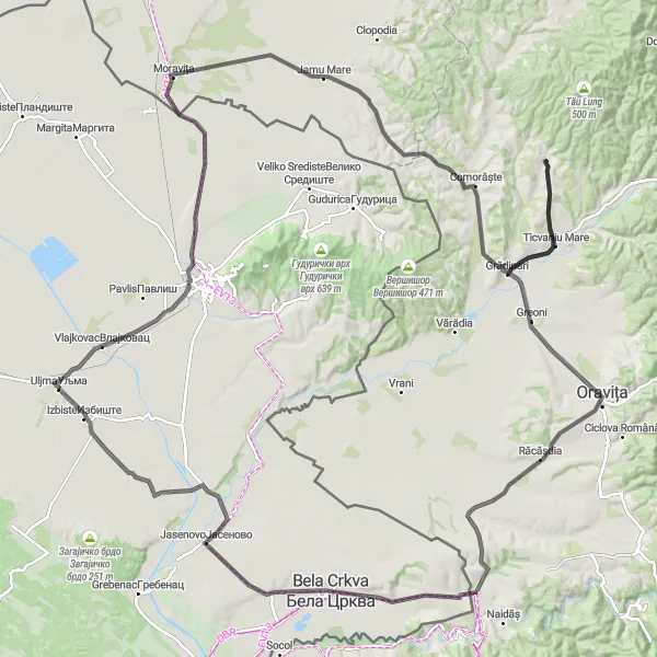 Map miniature of "Vlajkovac to Zagajica Road Route" cycling inspiration in Autonomous Province of Vojvodina, Serbia. Generated by Tarmacs.app cycling route planner