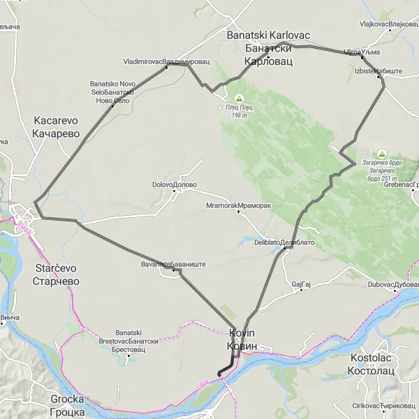 Map miniature of "Uljma to Nikolinci Loop" cycling inspiration in Autonomous Province of Vojvodina, Serbia. Generated by Tarmacs.app cycling route planner