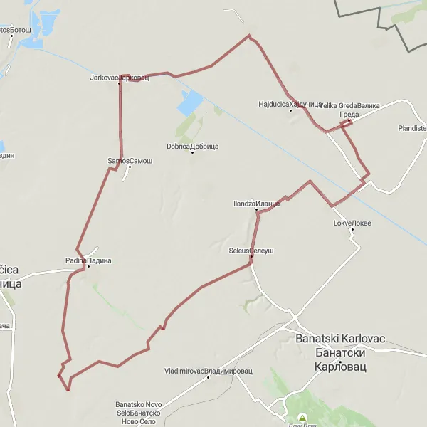 Map miniature of "The Gravel Adventure" cycling inspiration in Autonomous Province of Vojvodina, Serbia. Generated by Tarmacs.app cycling route planner