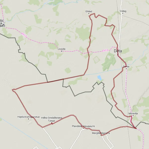Map miniature of "The Gravel Adventure" cycling inspiration in Autonomous Province of Vojvodina, Serbia. Generated by Tarmacs.app cycling route planner